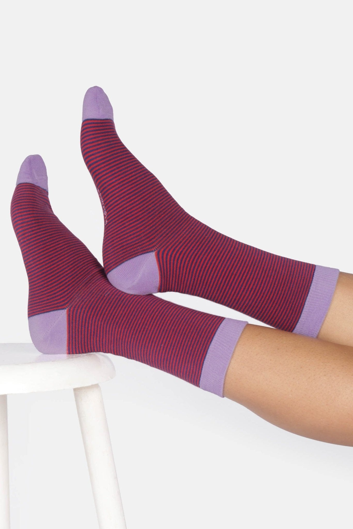 THOUGHT - Women’s Stripe Crew Socks - Strawberry Red - BACKYARD