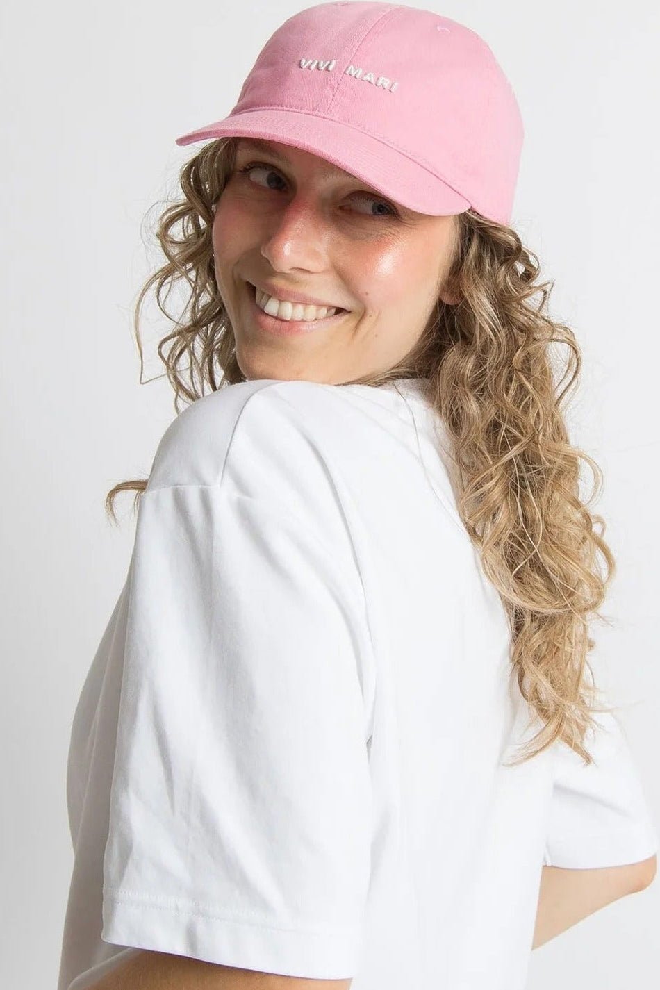 VIVI MARI-Cap Solid-Pink White-BACKYARD