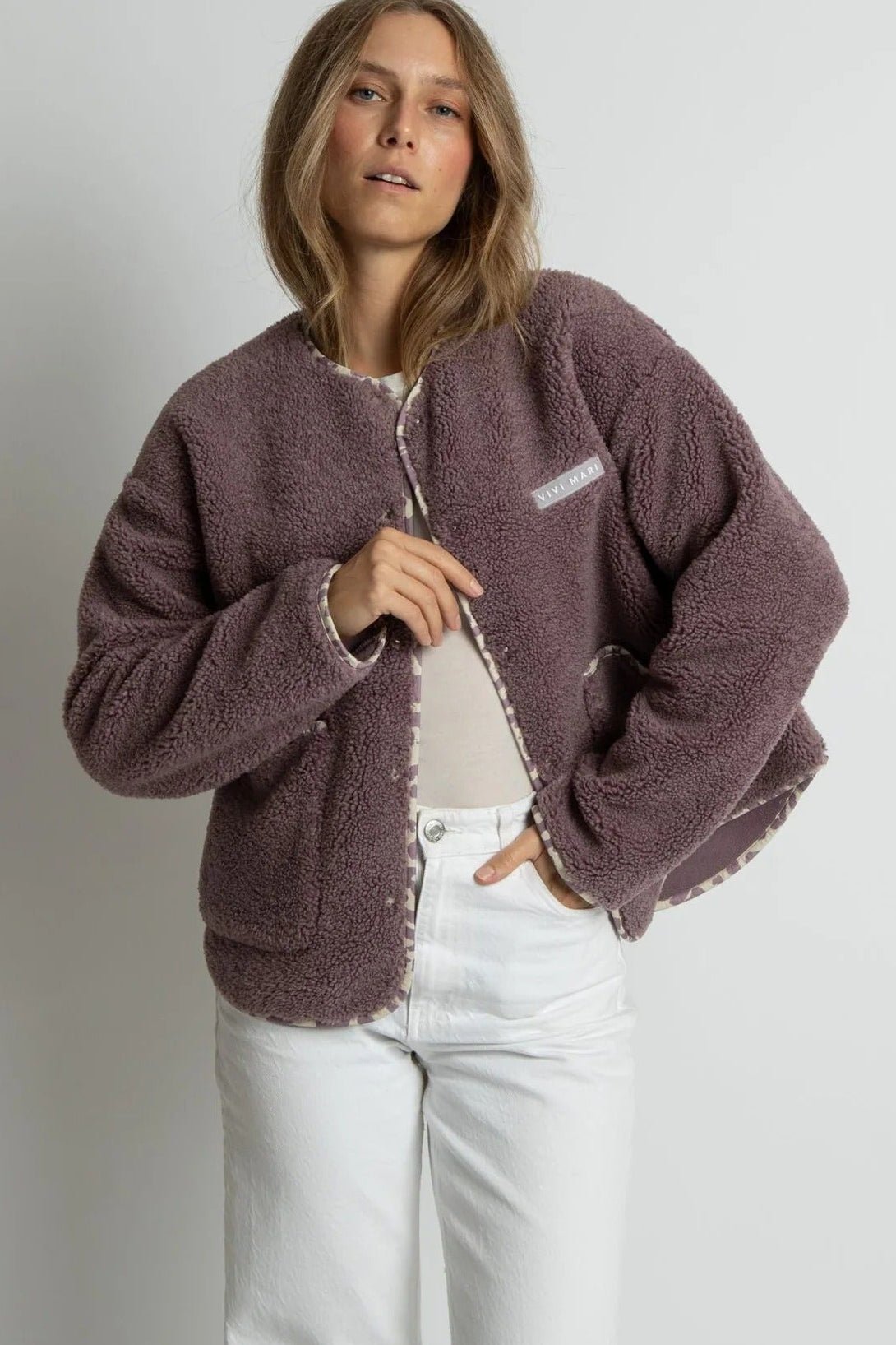 VIVI MARI-Teddy Fleece Jacket-Ash Plum-BACKYARD